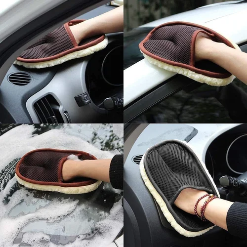 Wool Car Wash Gloves, Microfiber Wool Soft Automotive Car Washing Cleaning Glove Bear Claw Scratch Free 2ps