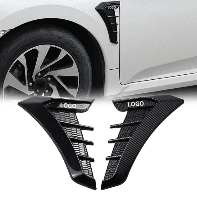 Car Styling Decorative Black Silver Side Vents Air Flow Cover Trim Universal Side Décor(glossy black)