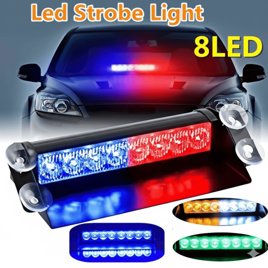 8-LED Red & Blue Strobe Light – DC 12V Emergency Vehicle Lamp