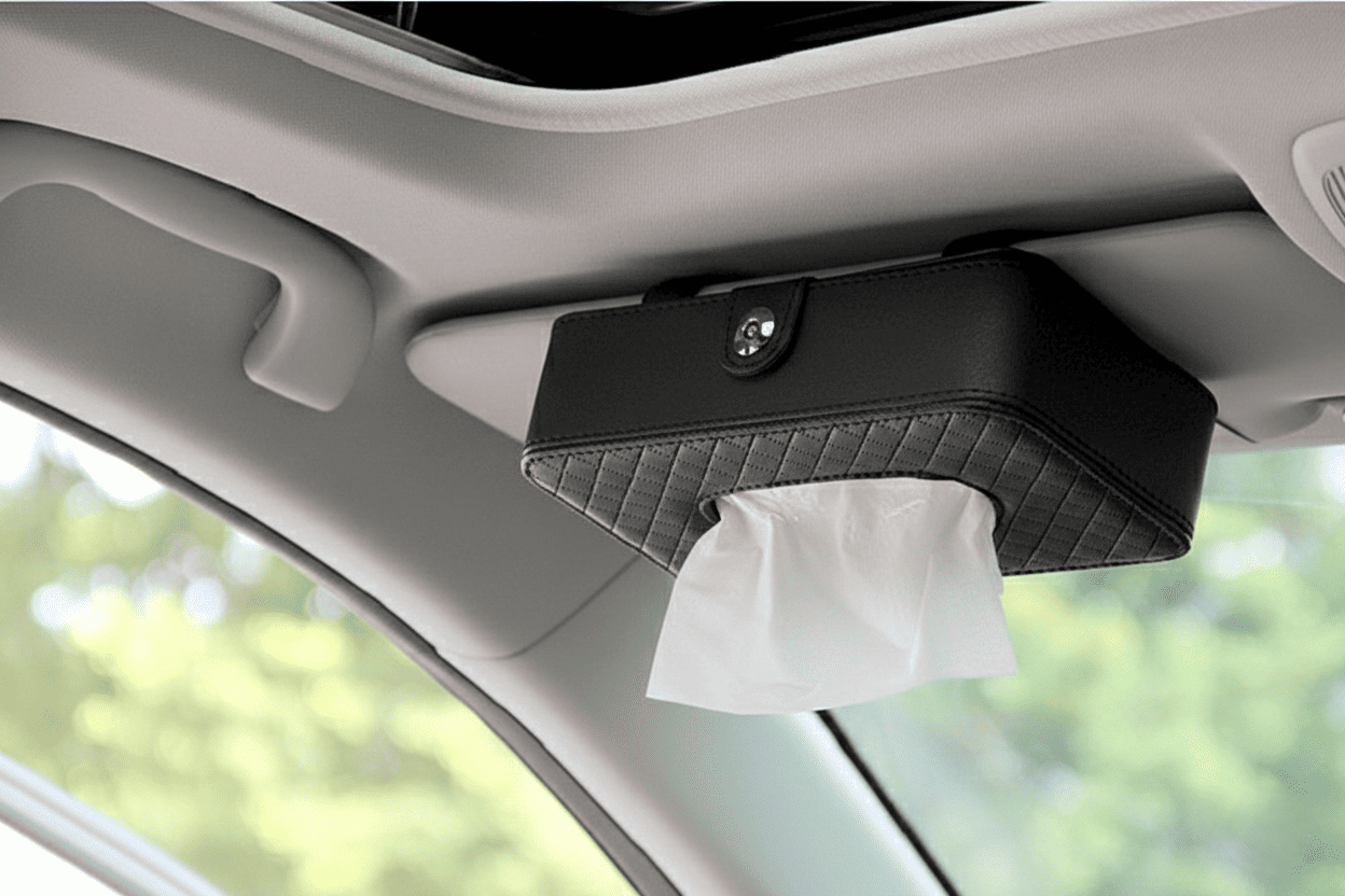 Big Size Car Sun Visor Tissue Box Holder – Premium PU Leather, Space-Saving & Easy Access