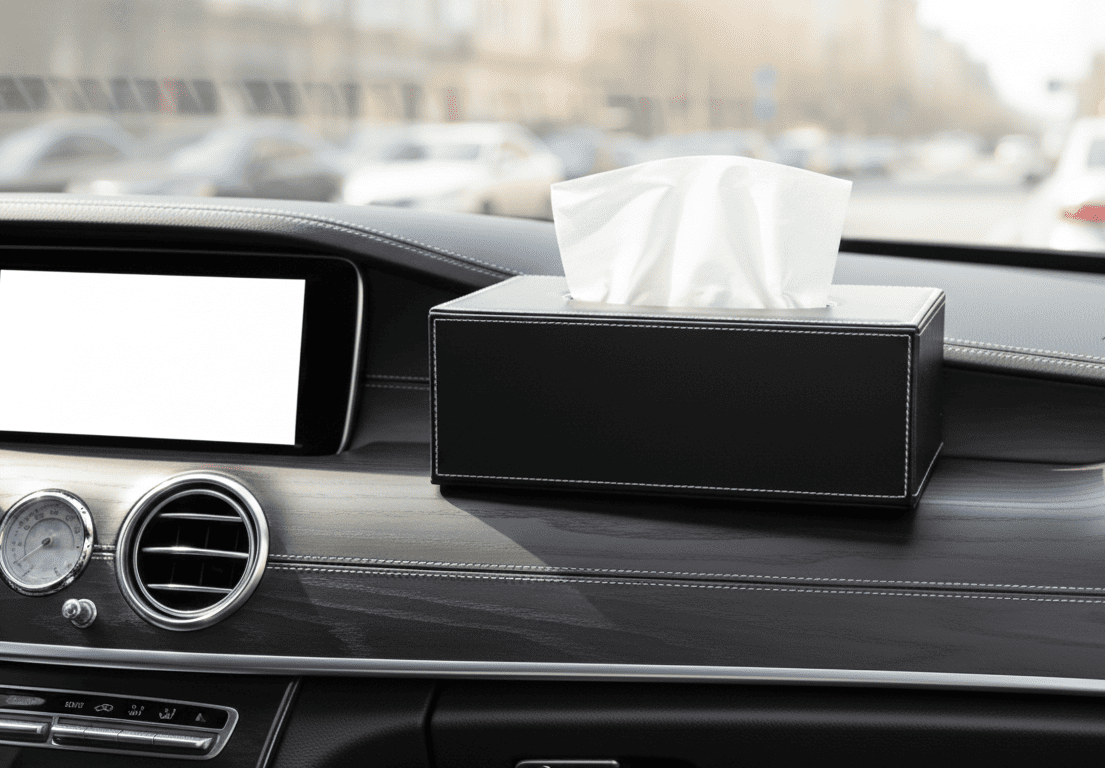 Premium PU Leather Car Tissue Box Holder – Luxury Rectangular Tissue Case for All Vehicles