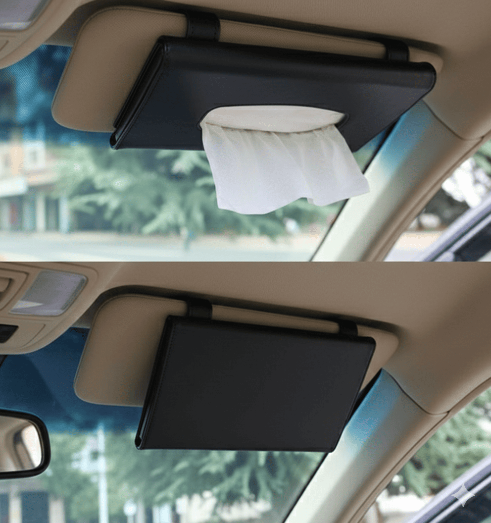 PU Leather Car Sun Visor Tissue Box Holder – Clip-On Napkin Holder for Easy Access